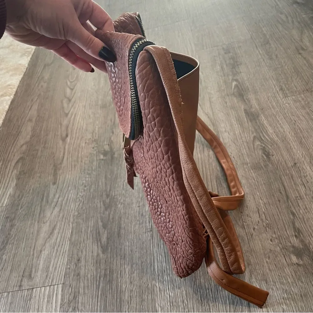 SVEN USA Style No. 536 Tan Pebbled Leather Double Zip Backpack